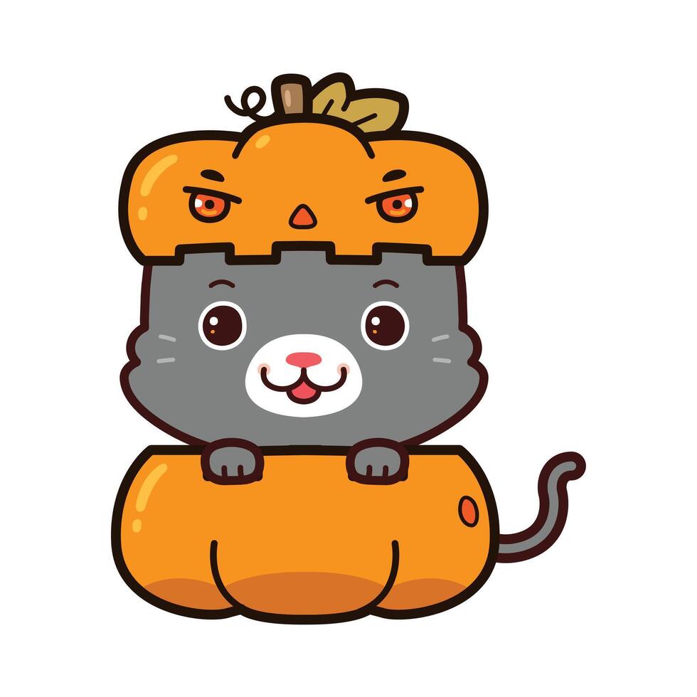 Cute black cat in a pumpkin, Halloween Themes. vector