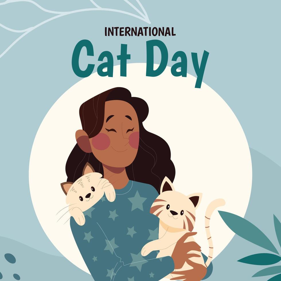 International Cat Day Celebrates the Friendship Between Humans and Cats on the August Illustration vector