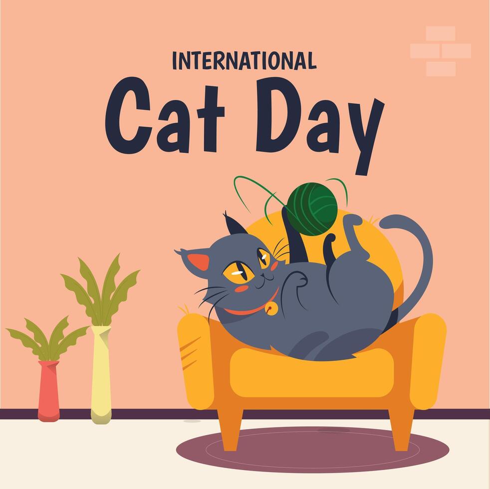 International Cat Day Celebrates the Friendship Between Humans and Cats on the August Illustration vector