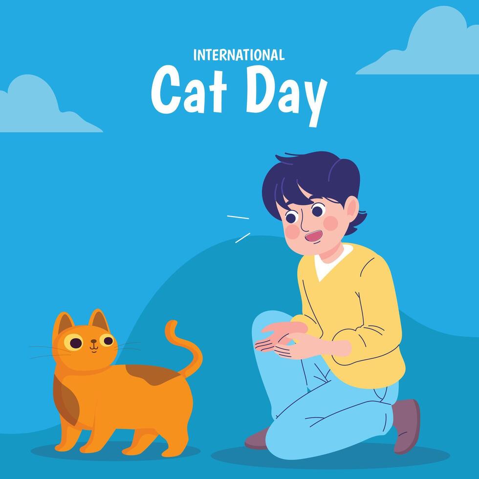 International Cat Day Celebrates the Friendship Between Humans and Cats on the August Illustration vector