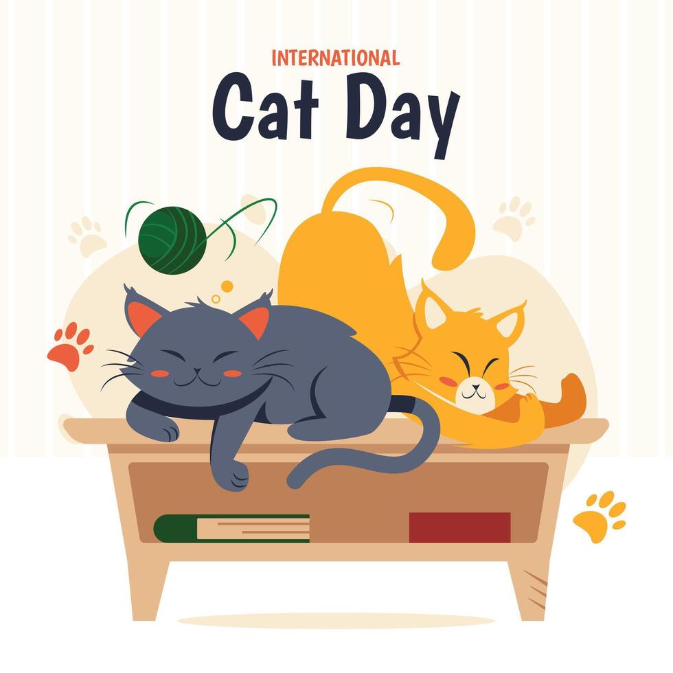 International Cat Day Celebrates the Friendship Between Humans and Cats on the August Illustration vector