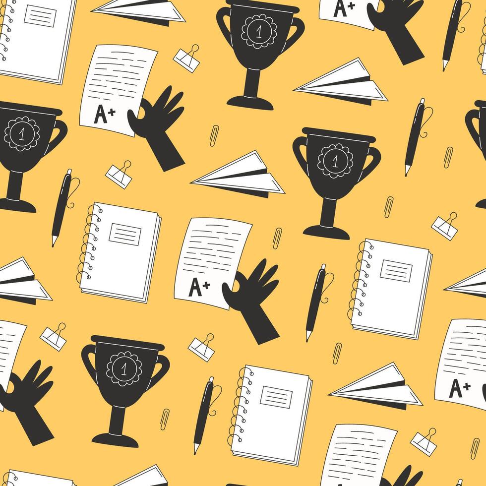 Seamless Pattern with School Supplies and Awards vector