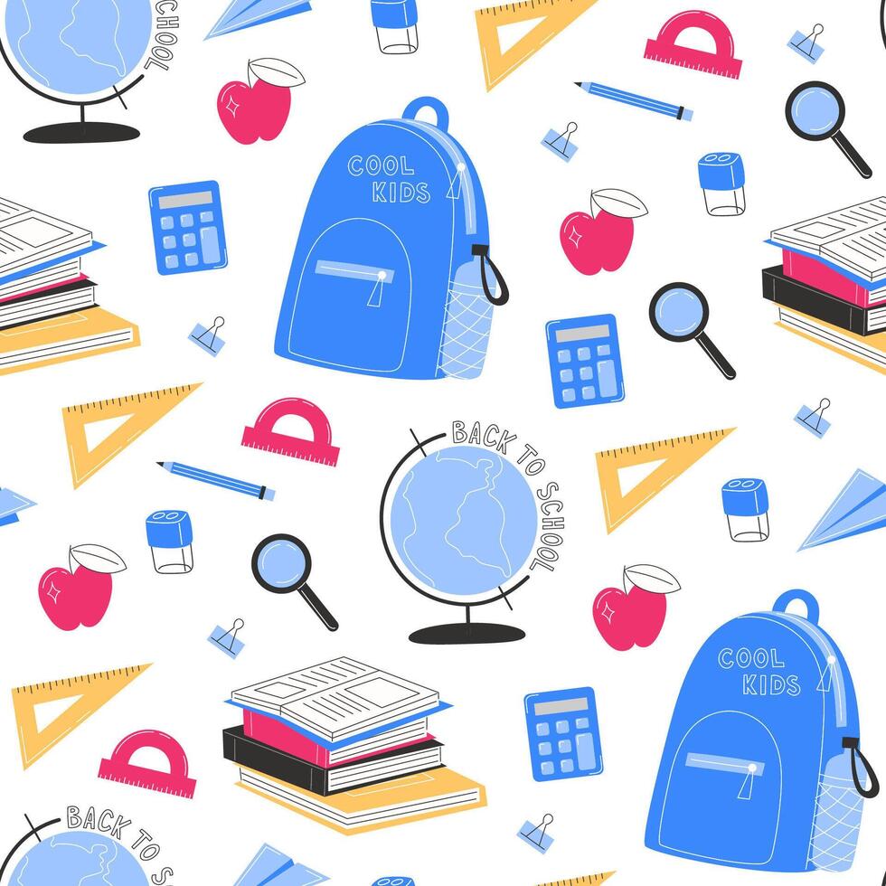 School Days Seamless Pattern with school supplies vector
