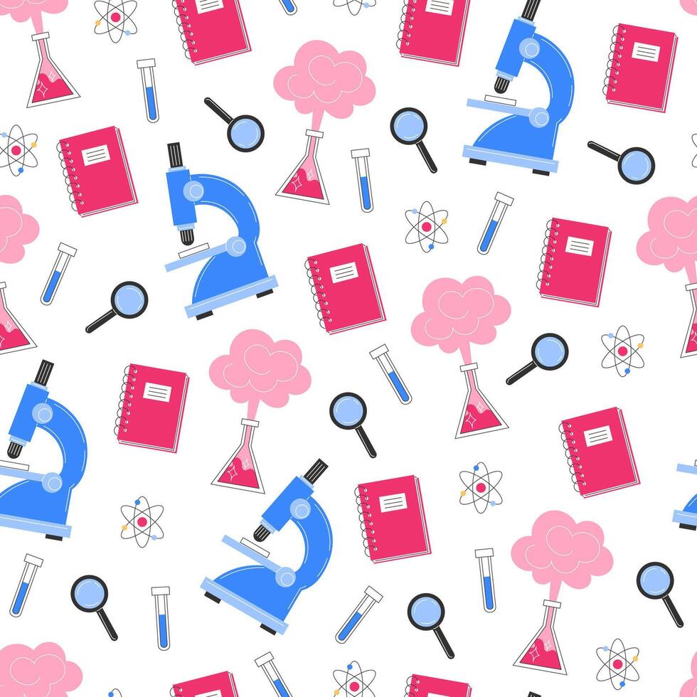Seamless pattern with laboratory supplies vector