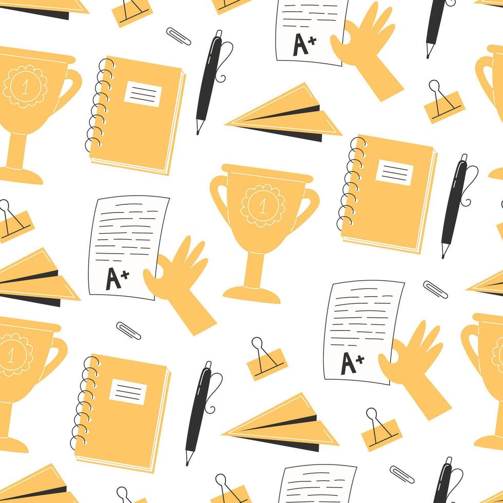 Seamless Pattern with School Supplies and Awards vector