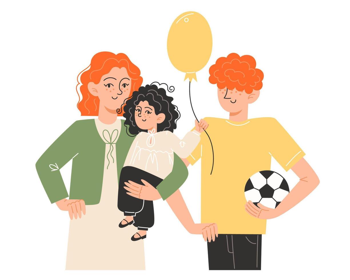 Siblings are standing next to each other vector
