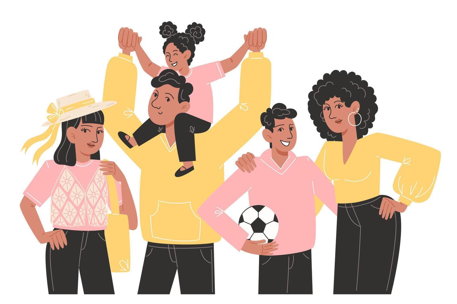 Happy large family standing next to each other vector