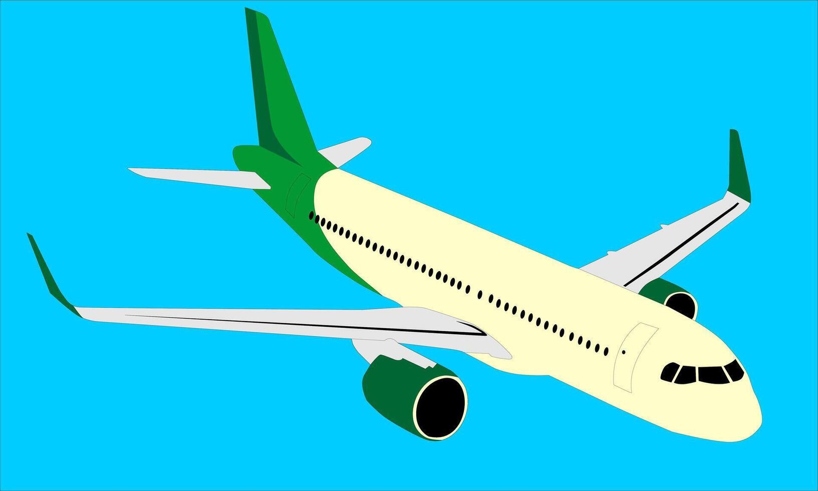 illustration of a white and green airplane on a blue background vector
