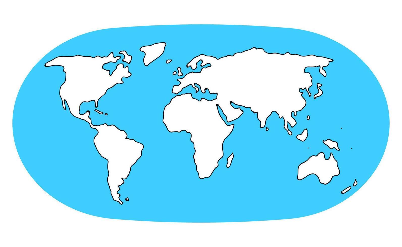 world map outline, linear doodle illustration vector
