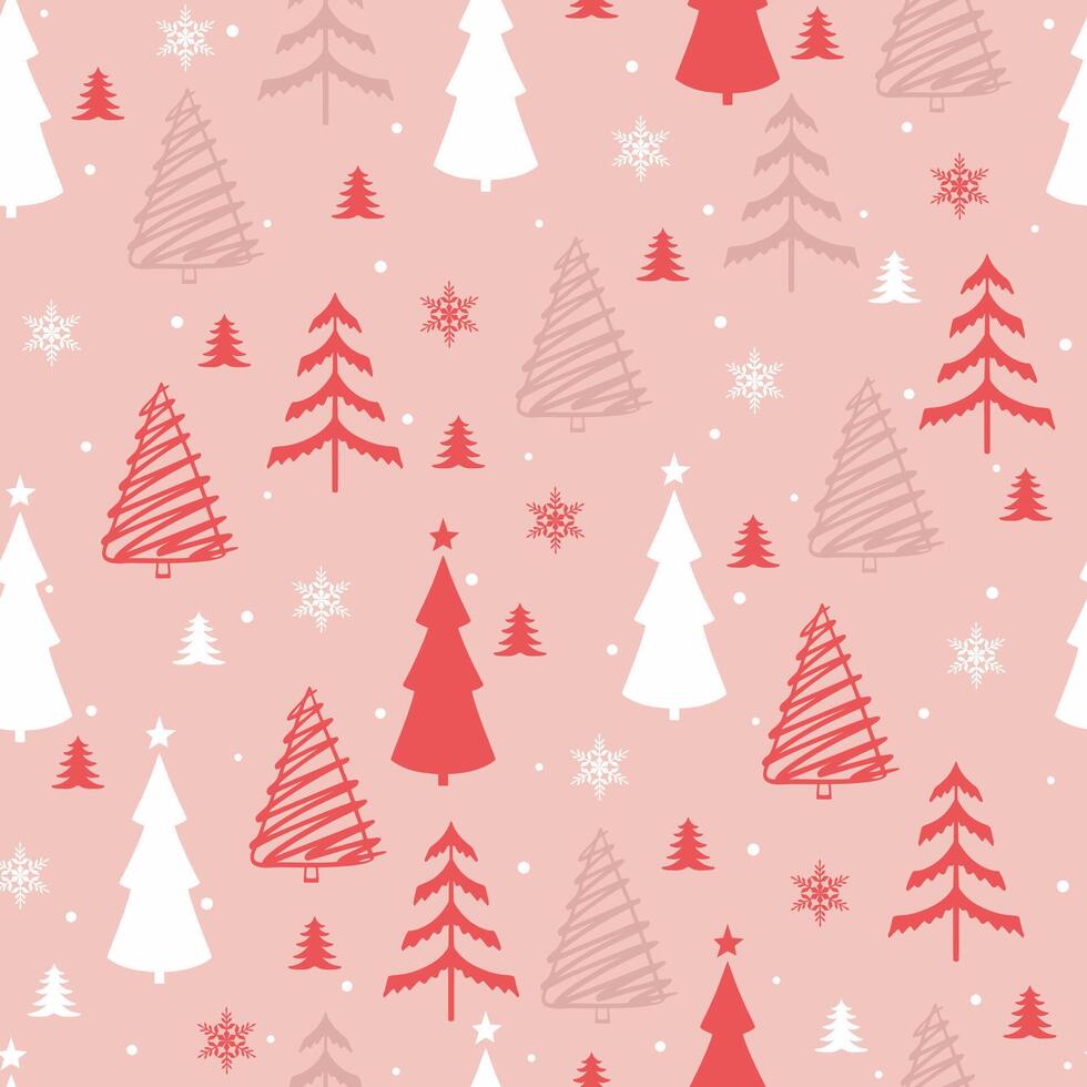 Seamless style christmas trees and snowflakes. Winter pattern vector