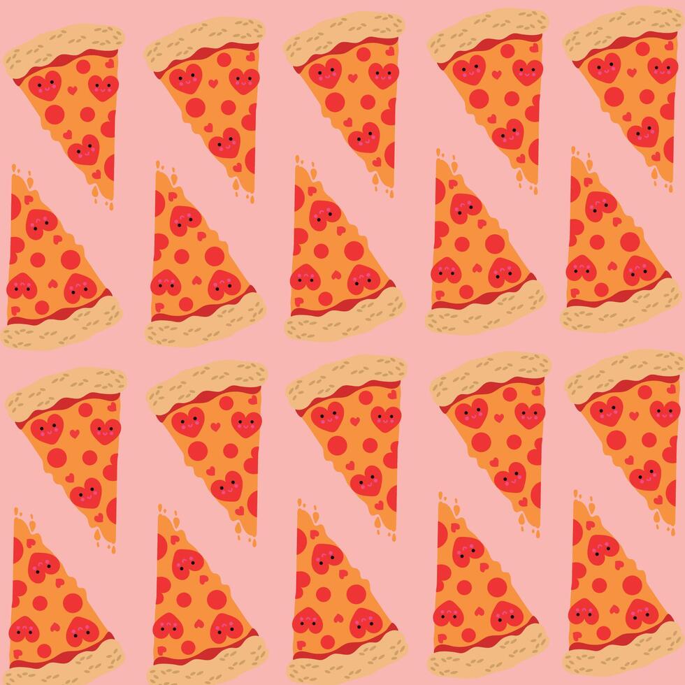 Pizza pattern with smiles, wallpaper art. Doodle cartoon illustration. Pizza, smile face background print concept vector