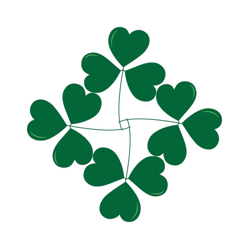 Quadrilateral in trefoils in trendy monochrome green. Clover leaf rhombus. St Patrick greeting idea. Isolated on white. Cards, poster, banner, brochures or pattern, web, promo design concept vector