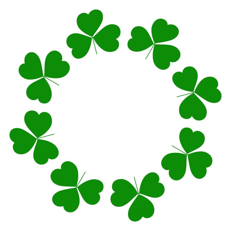 Shamrocks circle frame with copyspace in trendy green. Isolated greetings or cards design concept. EPS Lettering, inscriptions, poster, banner, brochure, price tag, label or web, promo idea vector