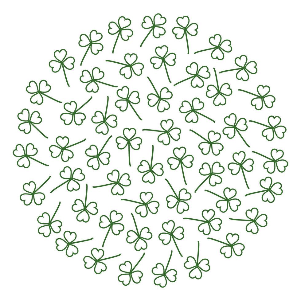 Outline shamrocks in shape of circle Isolated on white. St Patricks Day greetings design concept. Isolated on transparent background. Wallpaper, cards, poster, banner, label or web, promo idea vector