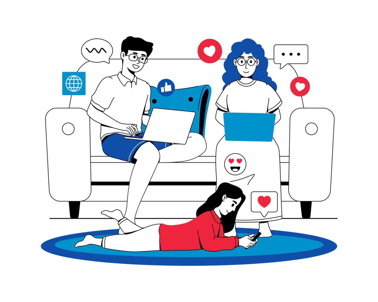 Family Members Absorbed in Their Gadgets Illustration vector