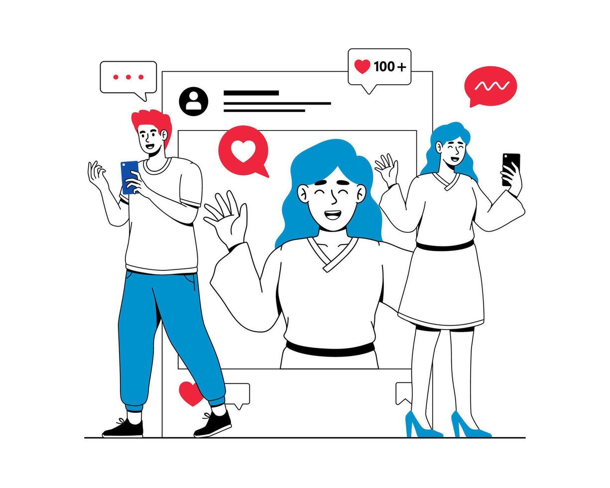 Smiling Girl Takes a Selfie For Social Media vector