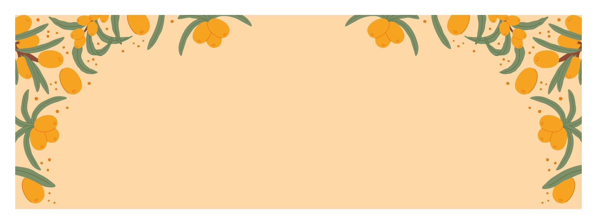 Sea Buckthorn Fall Sale Banner, featuring autumn designs with vibrant orange berries and fresh green leaves on a sophisticated beige background. vector