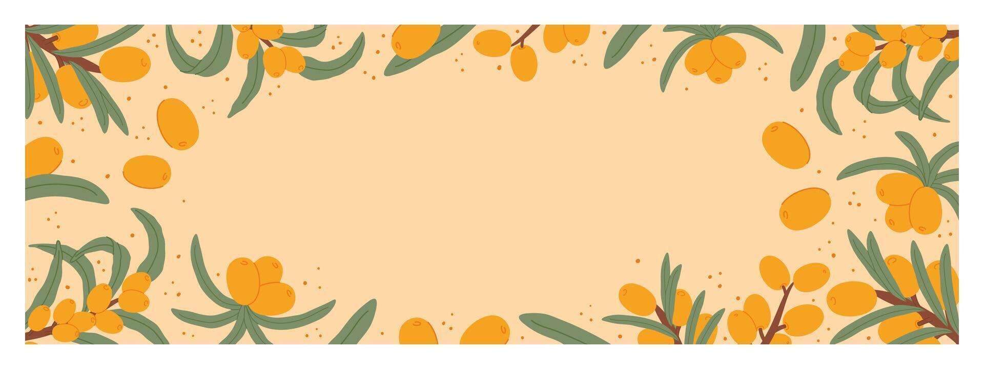 Sea Buckthorn Promotional banner for a fall sale, featuring autumn themed designs with orange berries and green leaves on a beige background. The elegant, minimalist design emphasizes seasonal offers. vector