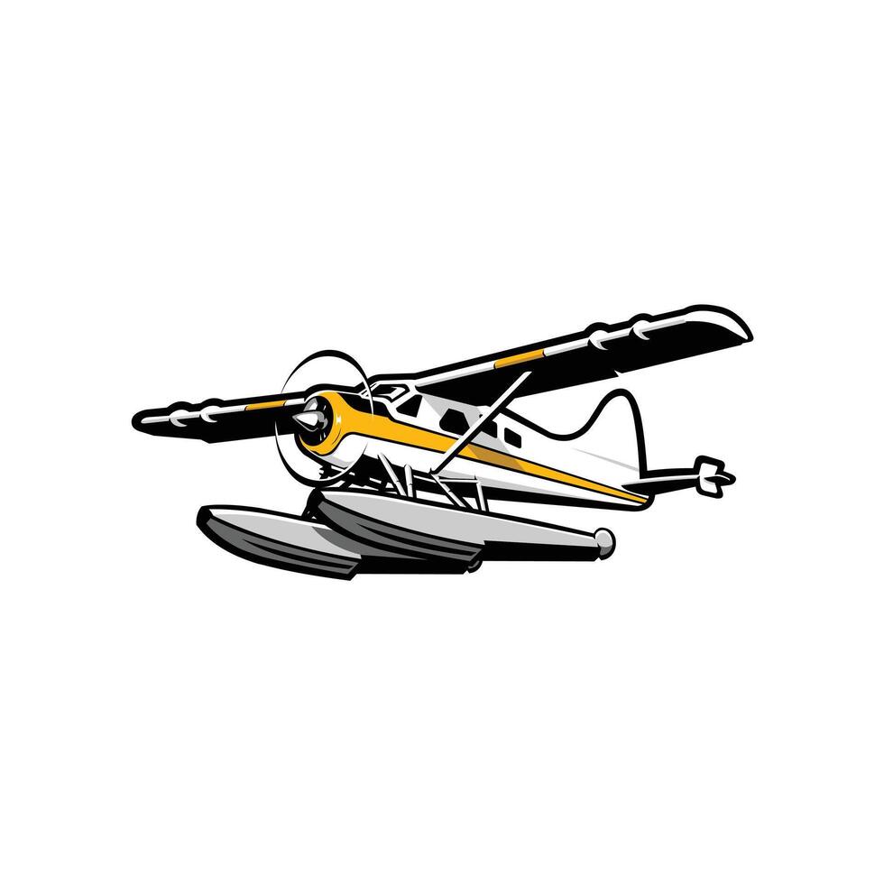 Sea plane art isolated in white background. Small amphibious plane art illustration vector