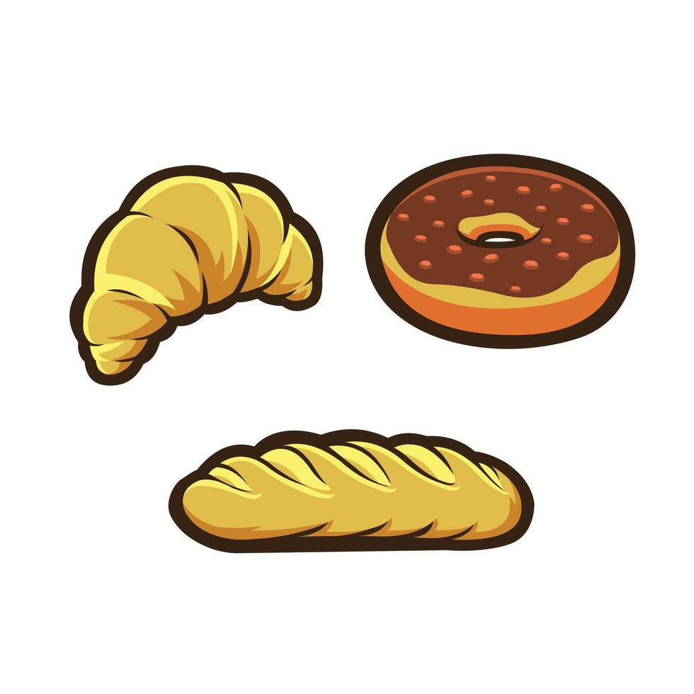 Bakery pastry croissant bread donut cake isolated set. Best for bakery related industry vector