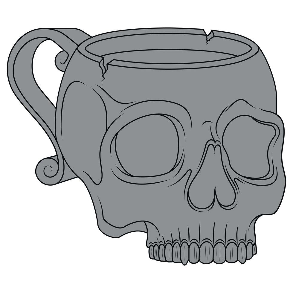 Porcelain tea cup in the shape of a human skull vector