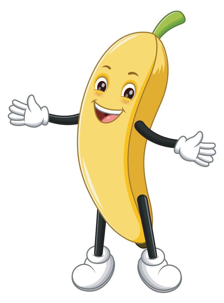 Cute Cartoon Banana Presenting. Fruit Icon Concept Isolated vector