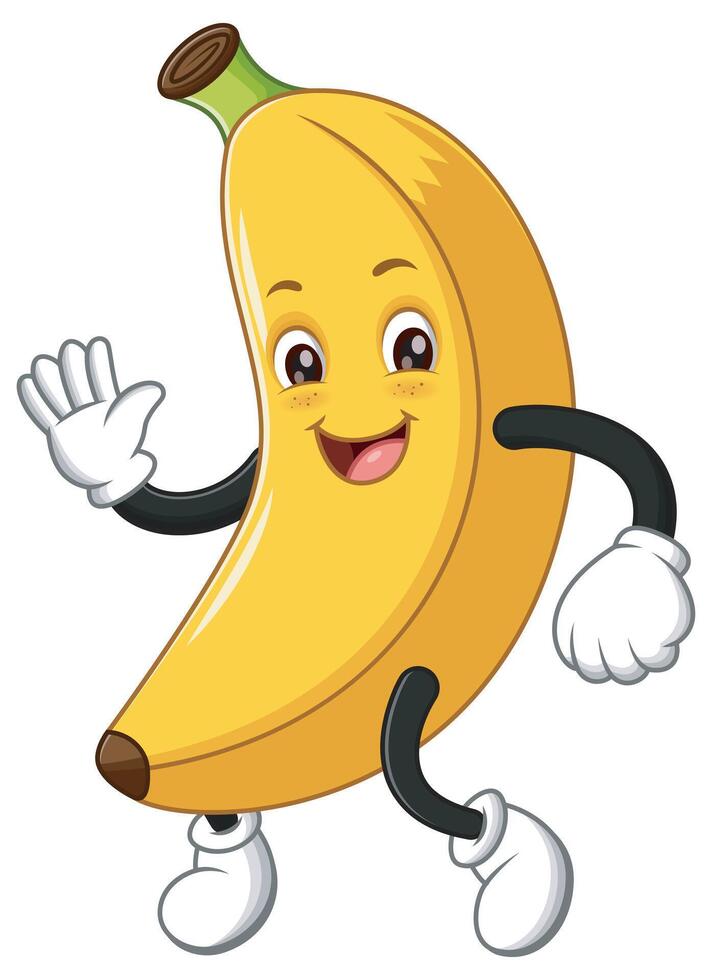 Cute Cartoon Banana Dancing. Fruit Icon Concept Isolated vector