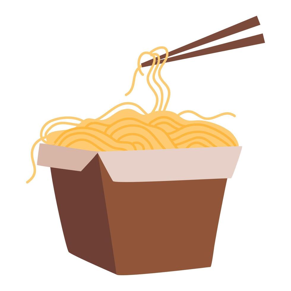 Takeaway Box of Noodles with Chopsticks vector