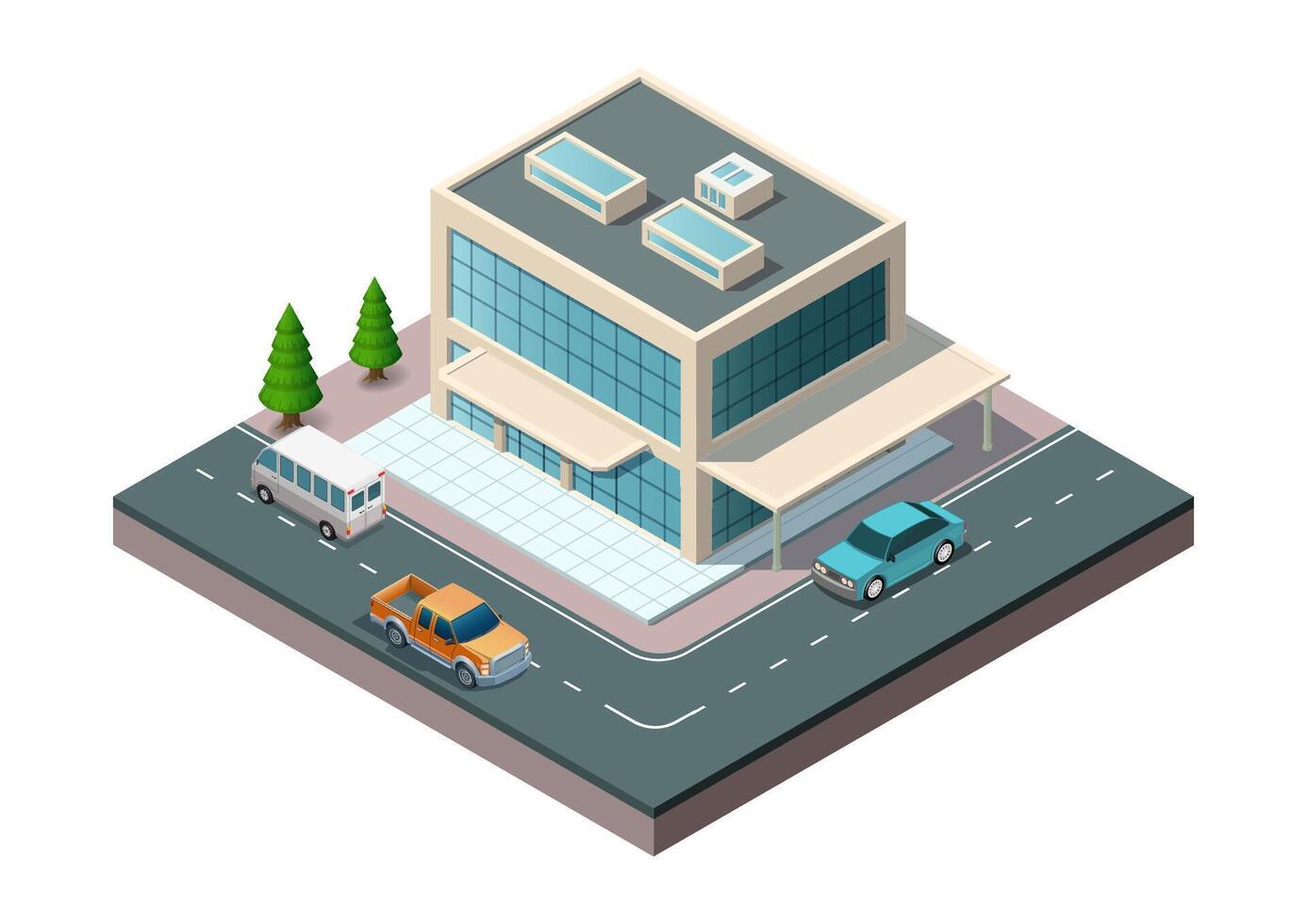 Isometric modern building with highway vector