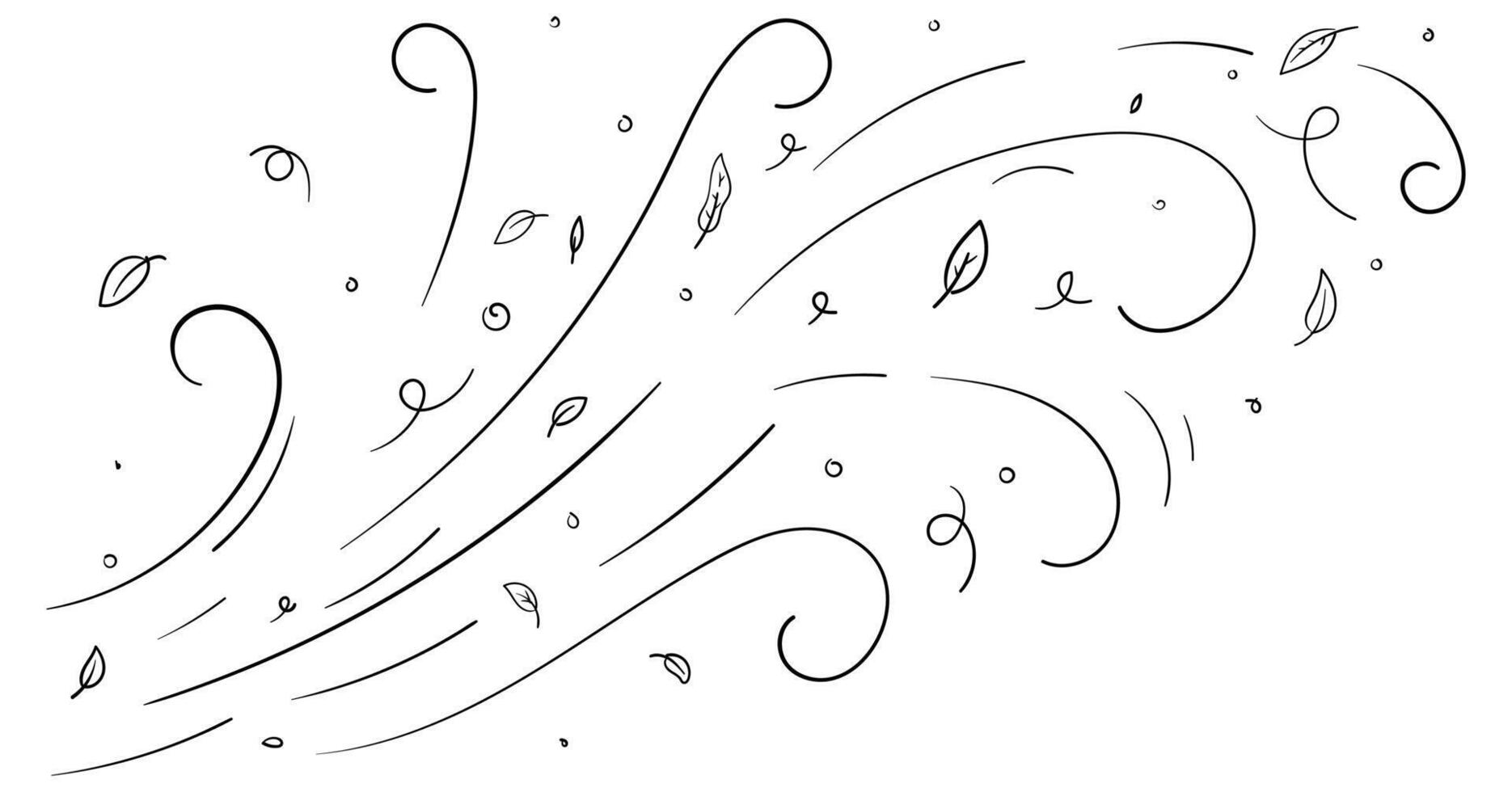Wind motion, air blow, leaf falling elements vector