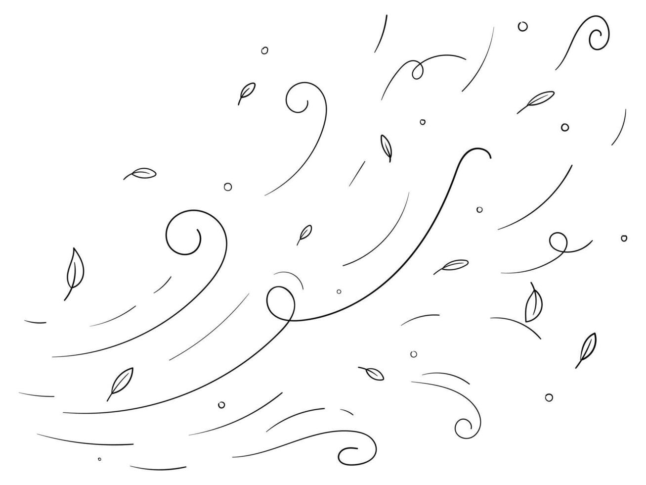 Hand drawn doodle wind motion. leaf wind sketch elements. air blow vector