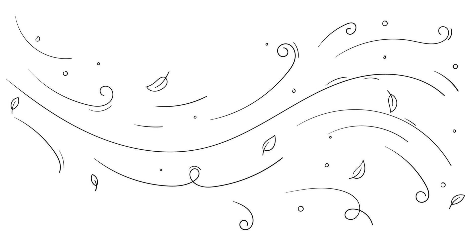 Wind motion, air blow, leaf falling elements vector