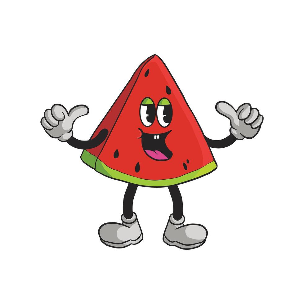 Vintage Sliced Watermelon Cartoon Character 90's Premium vector