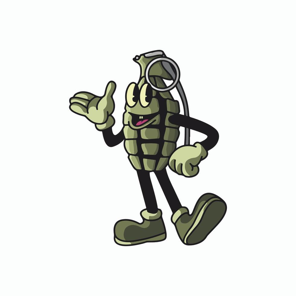 Vintage Grenade Cartoon Character 90's Premium vector