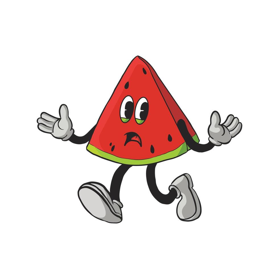 Vintage Sliced Watermelon Cartoon Character 90's Premium vector