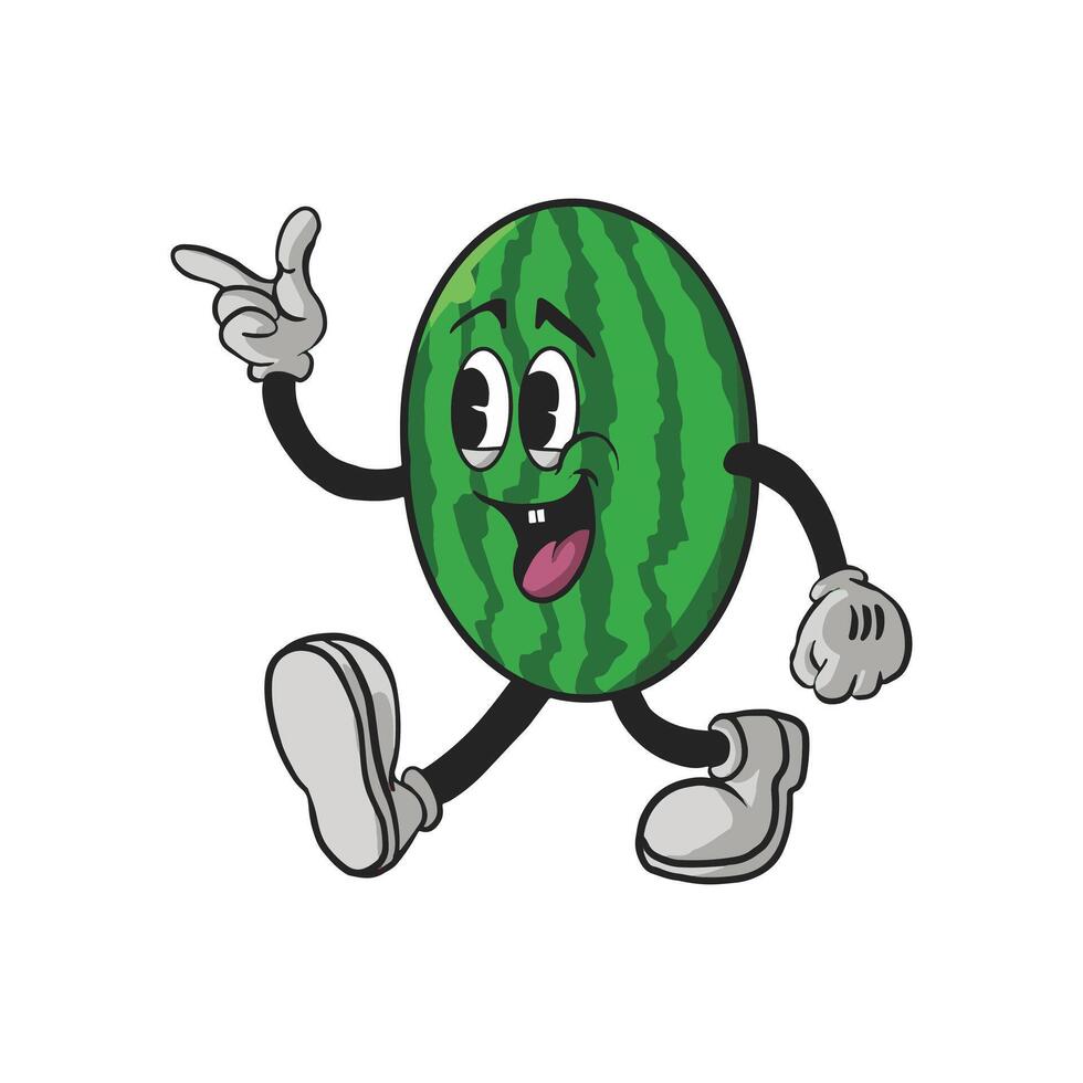 Vintage Watermelon Cartoon Character 90's Premium vector