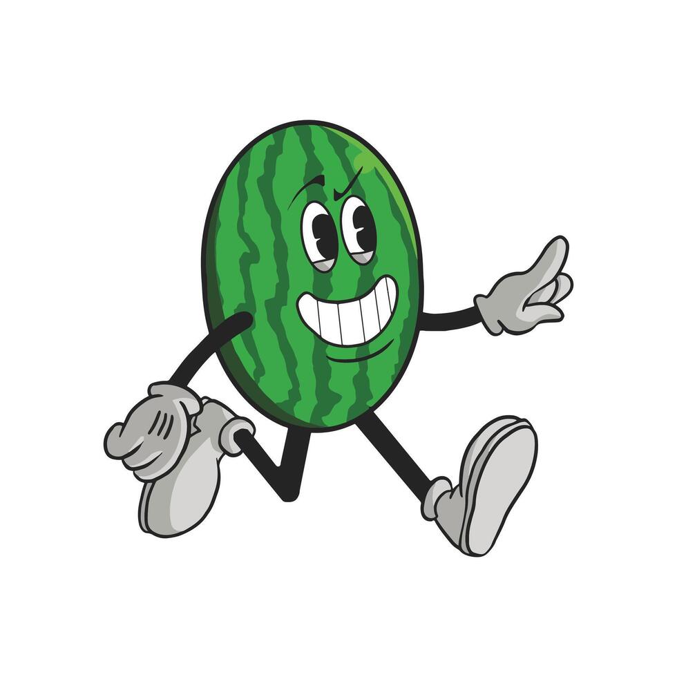Vintage Watermelon Cartoon Character 90's Premium vector