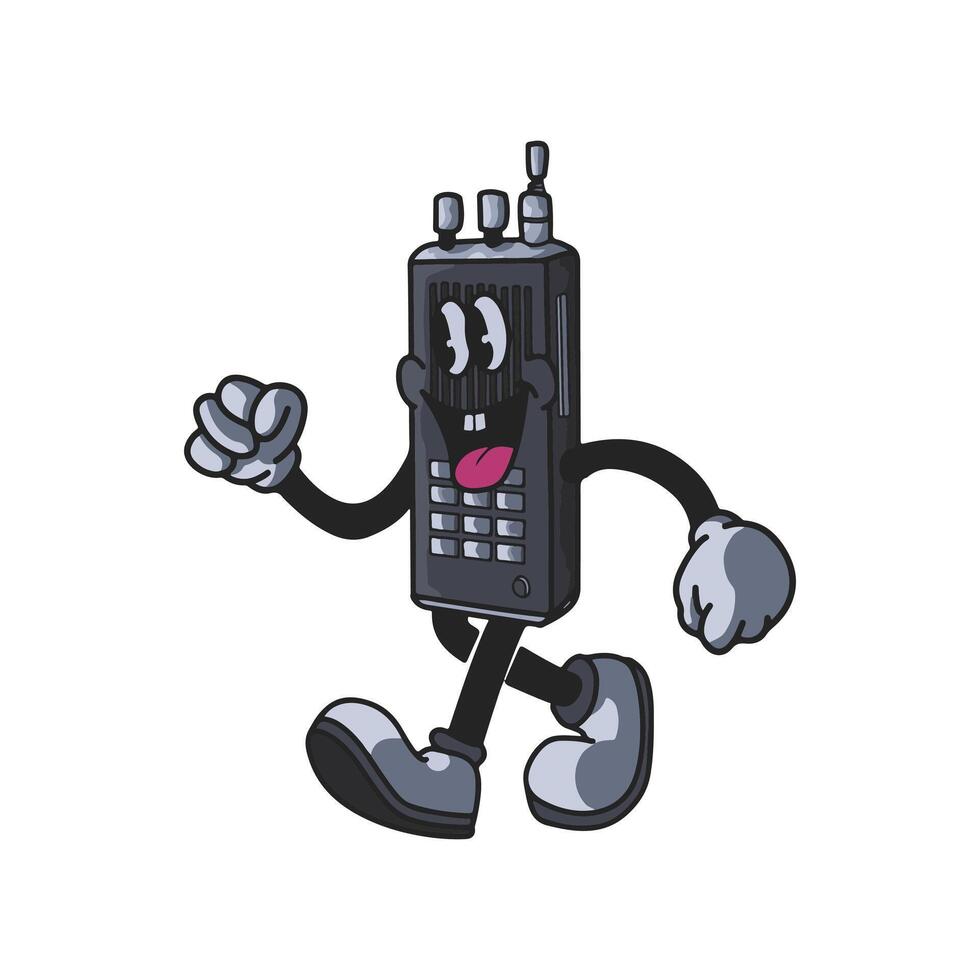 Vintage Handy Talky Cartoon Character 90's Premium vector