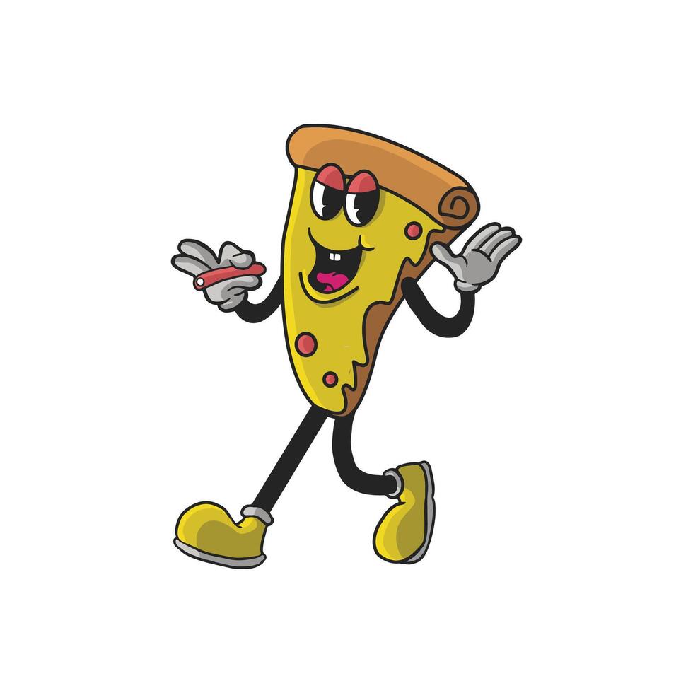 Vintage Pizza Cartoon Character 90's Premium vector