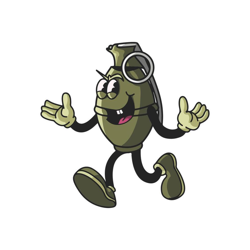 Vintage Grenade Cartoon Character 90's Premium vector