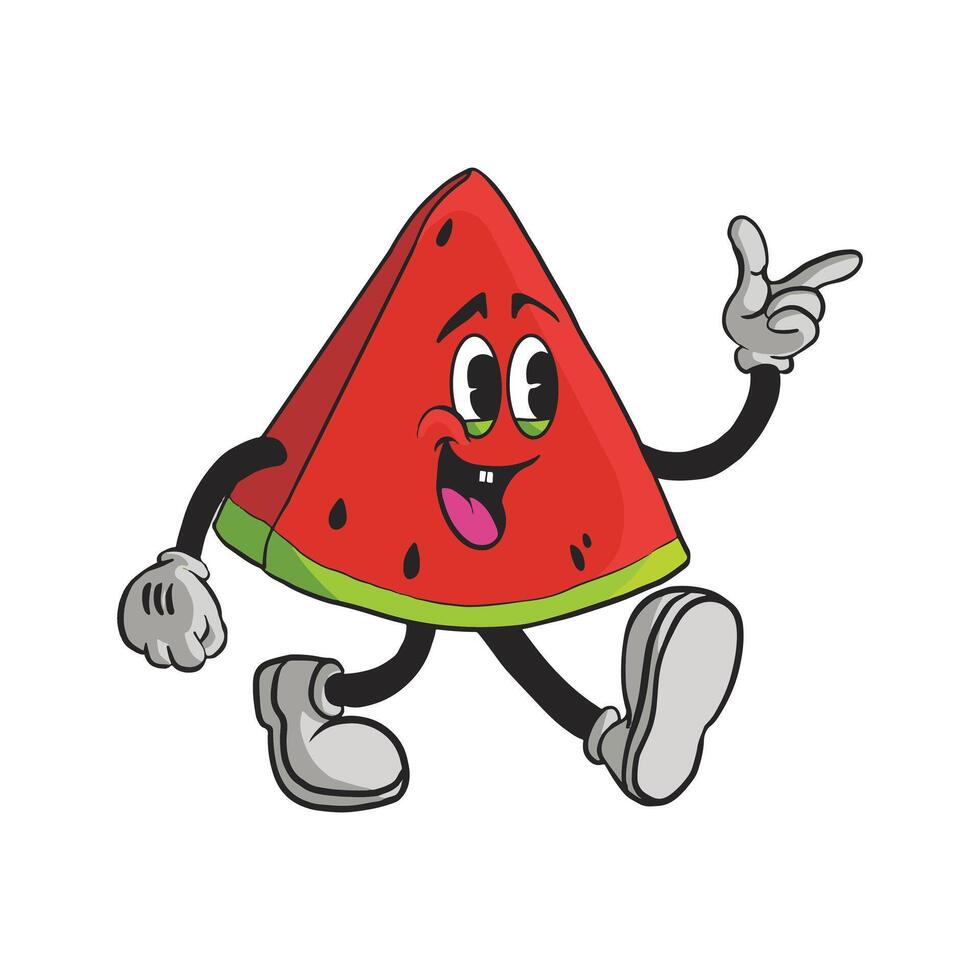 Vintage Sliced Watermelon Cartoon Character 90's Premium vector