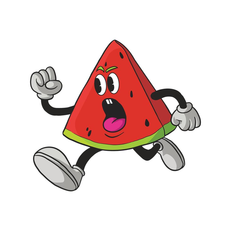 Vintage Sliced Watermelon Cartoon Character 90's Premium vector