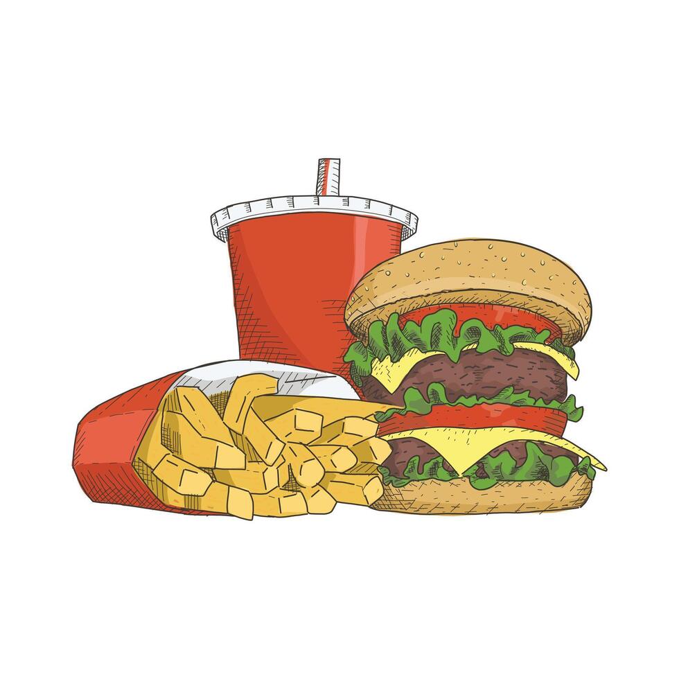 junk food in vintage hand drawn style. ready to use in any need vector