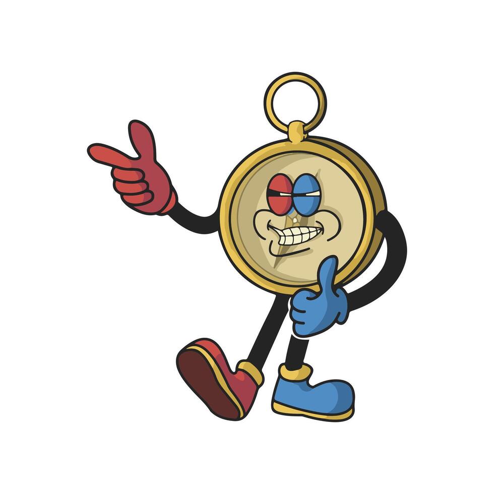 Vintage Compass Cartoon Character 90's Premium vector