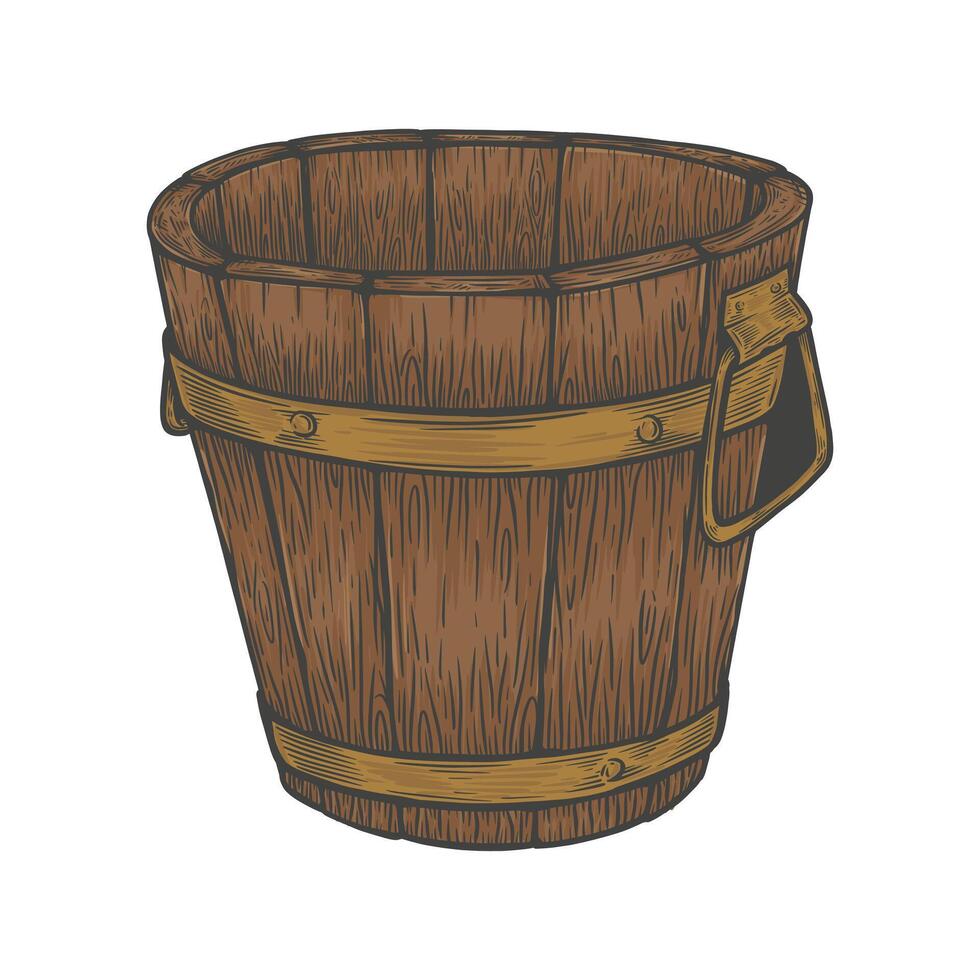 classic wooden bucket vector
