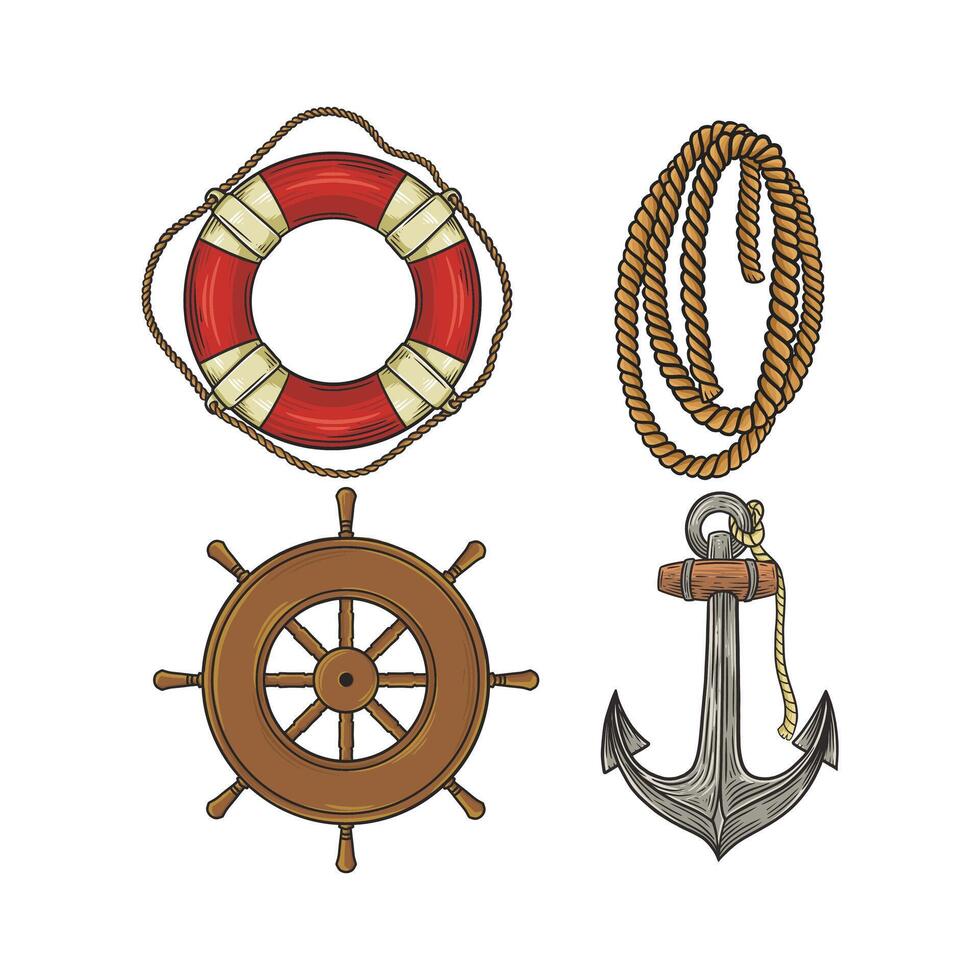 many item of nautical vector
