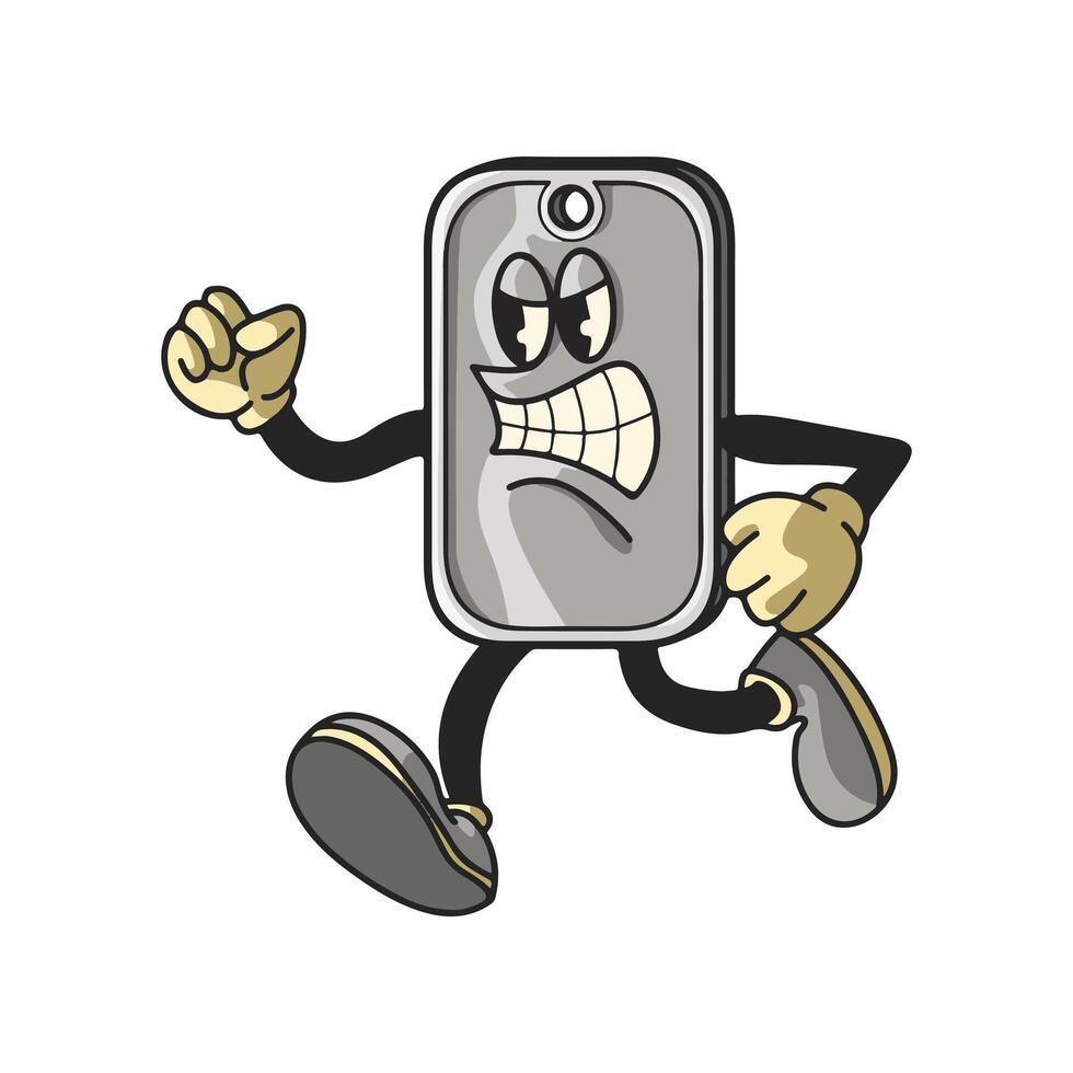 Vintage Atom Dog Tag Cartoon Character 90's Premium vector