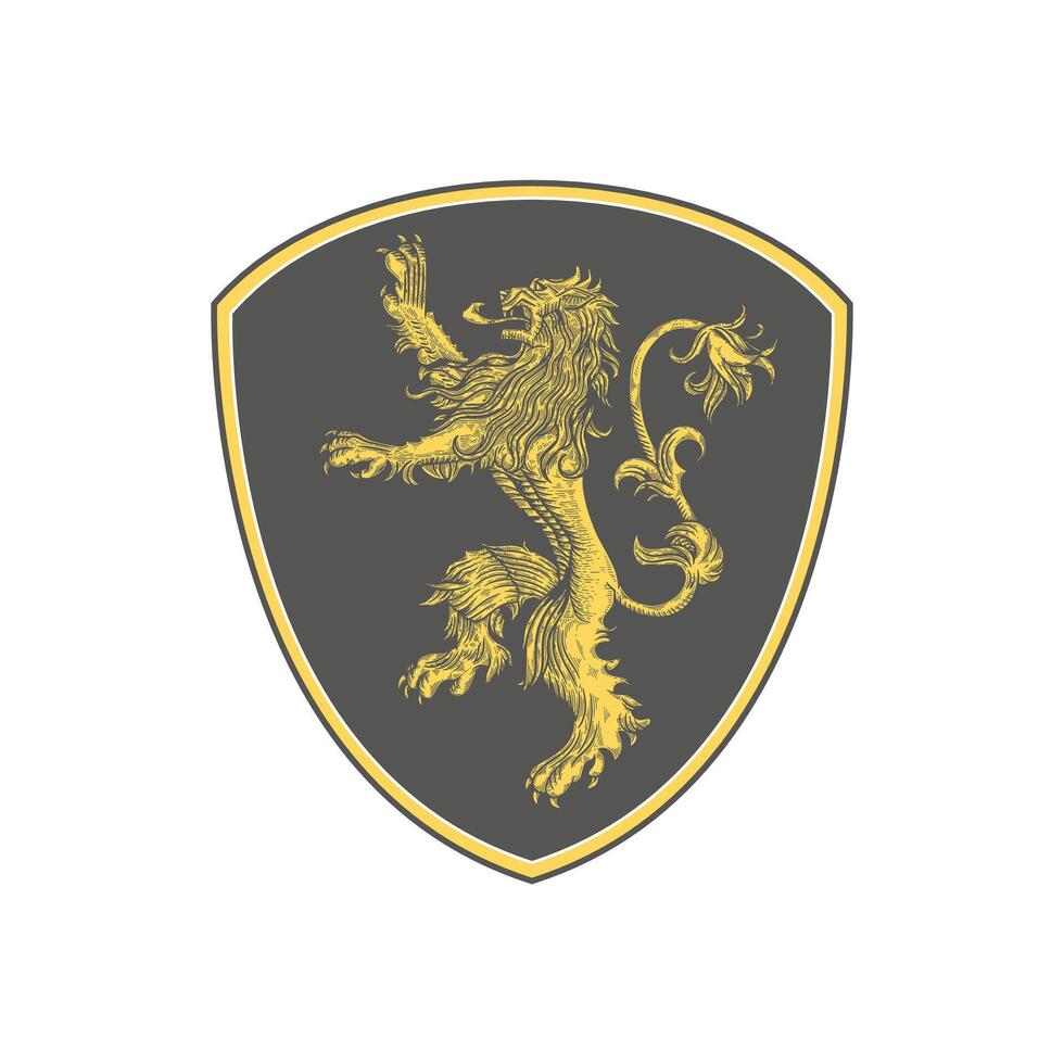 classic lion logo with engraving style vector