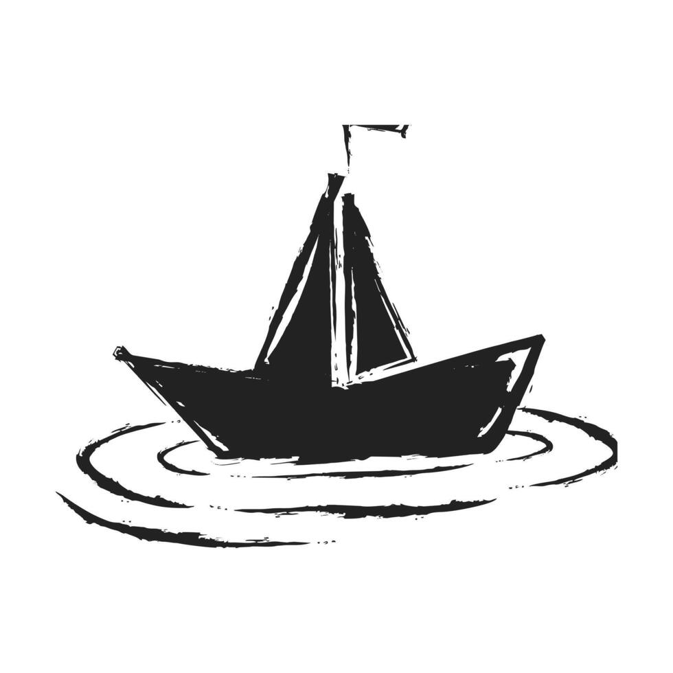 black white paper boat floating in the water vector