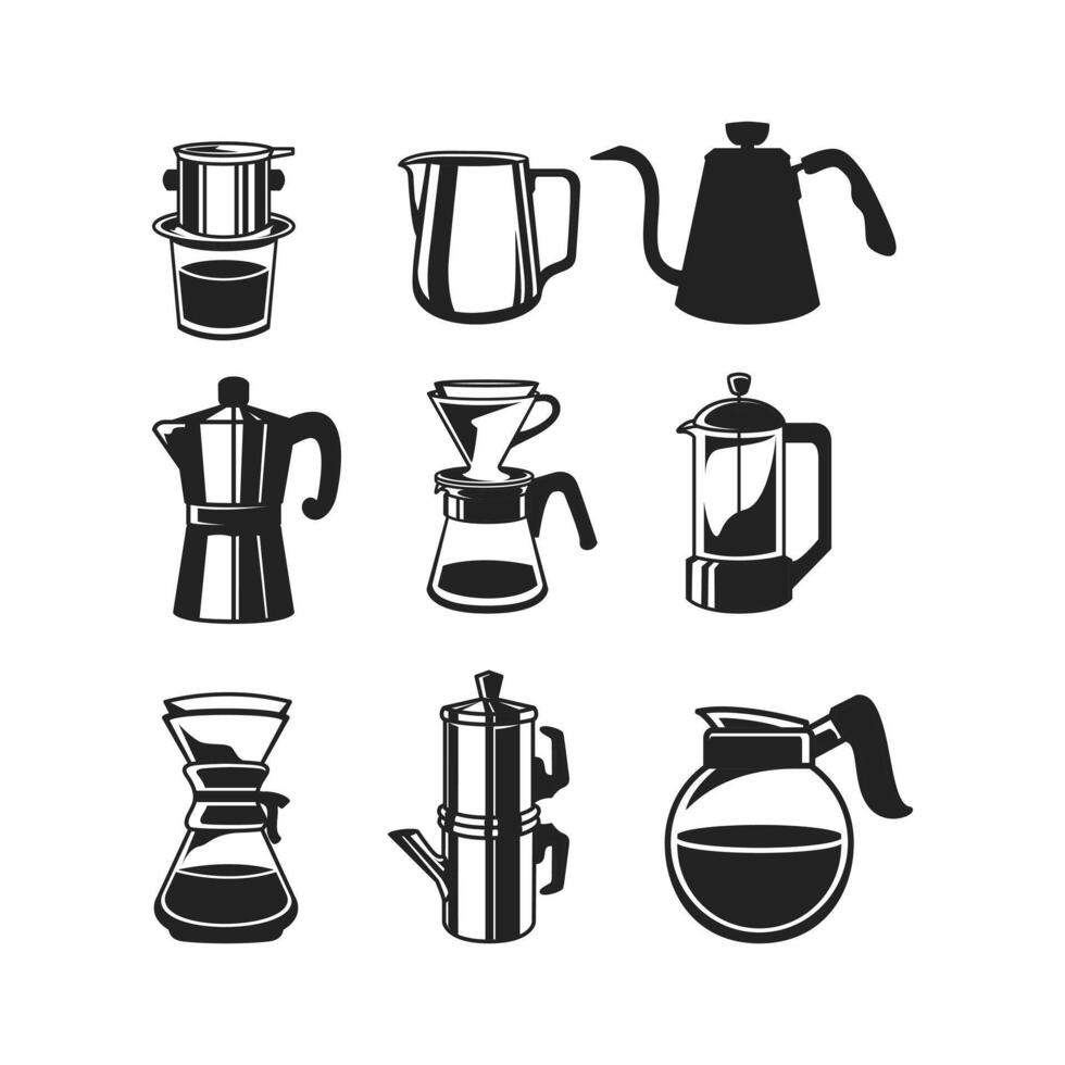 set of coffee tools for manual brewing vector